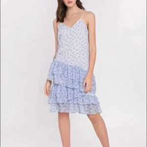 endless rose ditsy lotus print midi dress blue XS